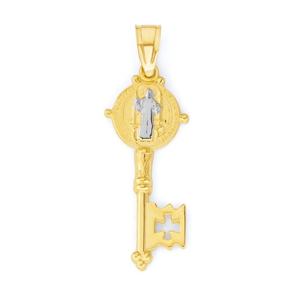 14k Real Solid Gold Saint Benedict Key Pendant